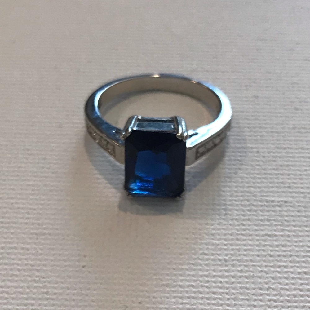 Sapphire Blue Emerald Cut Ring